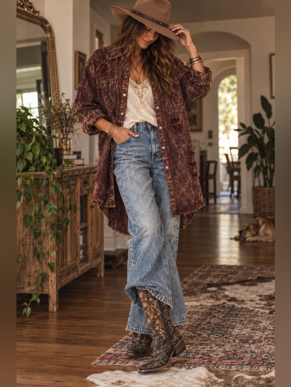 Thrill Jeans NWT XL Brown Acid Wash Distressed Longline Denim Shacket